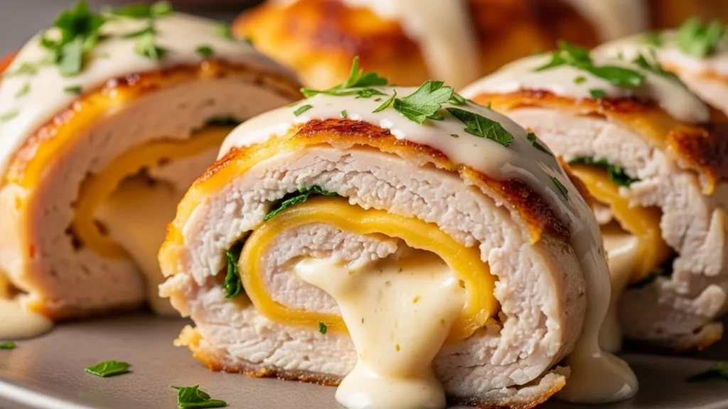 Cheesy chicken garlic wraps garnished and ready to serve