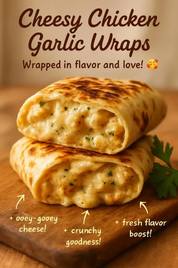 Delicious cheesy chicken garlic wraps on a plate.