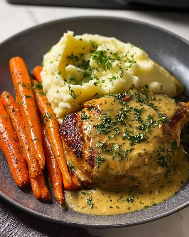Creamy Herb Chicken with Mashed Potatoes & Glazed Carrots: A Complete Comfort Food Dinner
