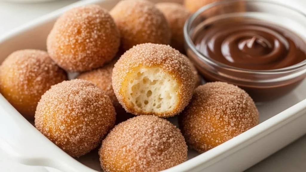 Crispy air fryer churro bites sprinkled with cinnamon sugar