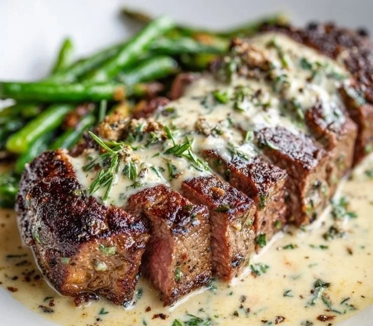 Garlic Butter Steak With Parmesan Cream Sauce