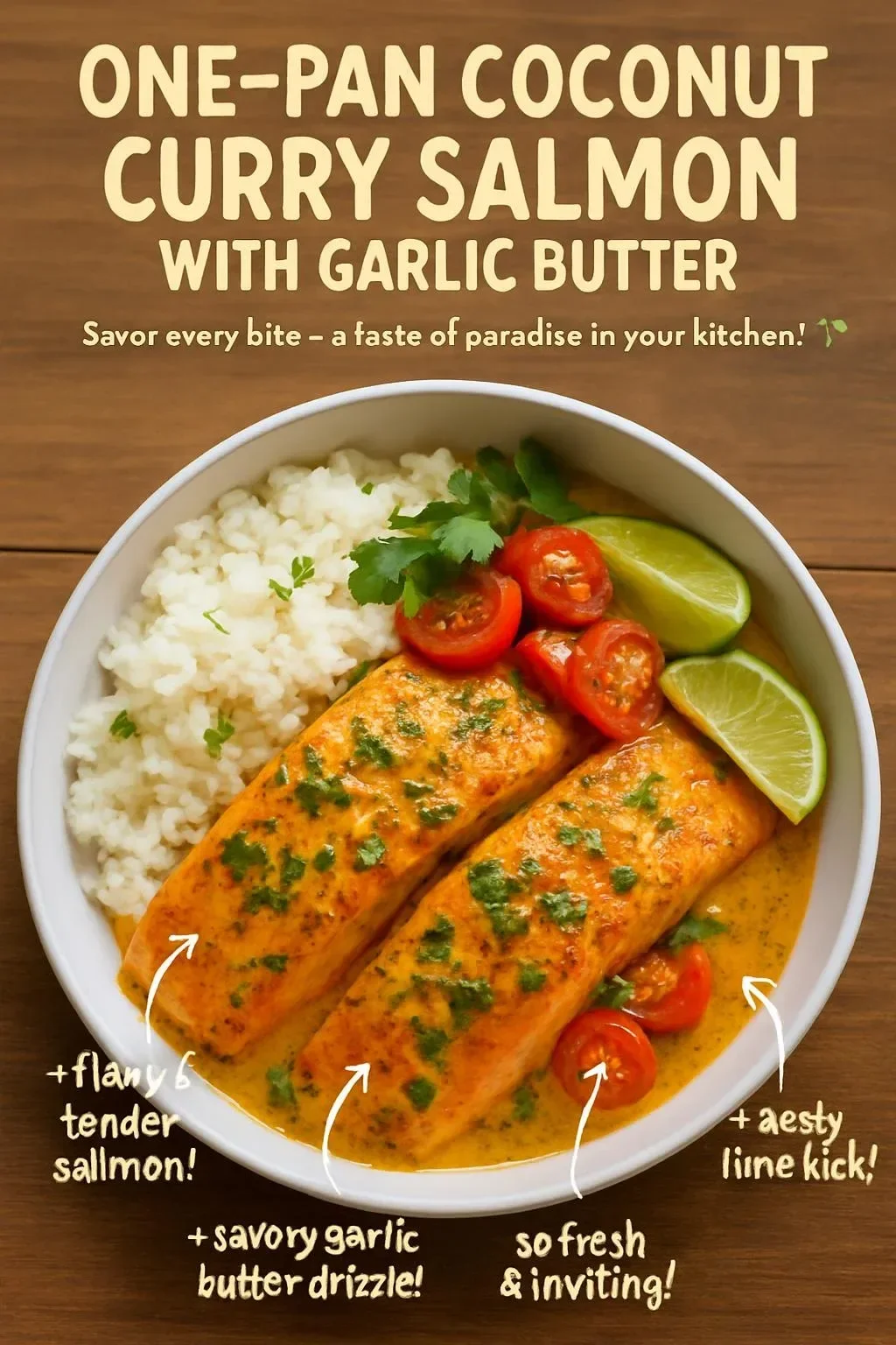 One-Pan Coconut Curry Salmon with Garlic Butter served with vibrant vegetables