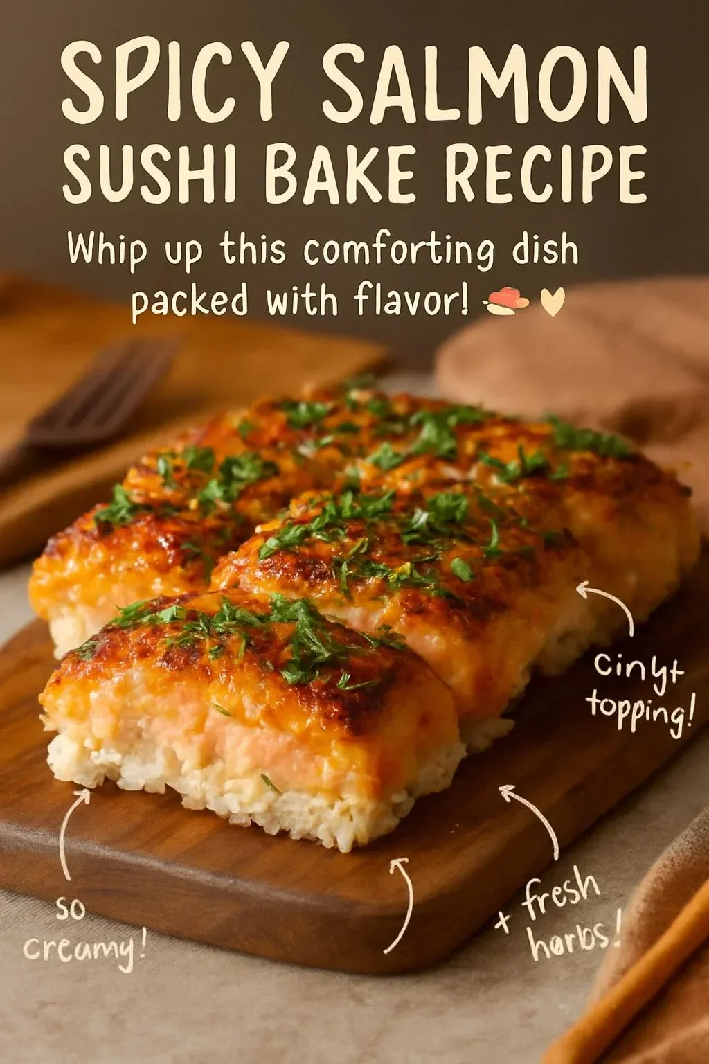 Delicious Spicy Salmon Sushi Bake served in a dish with chopsticks