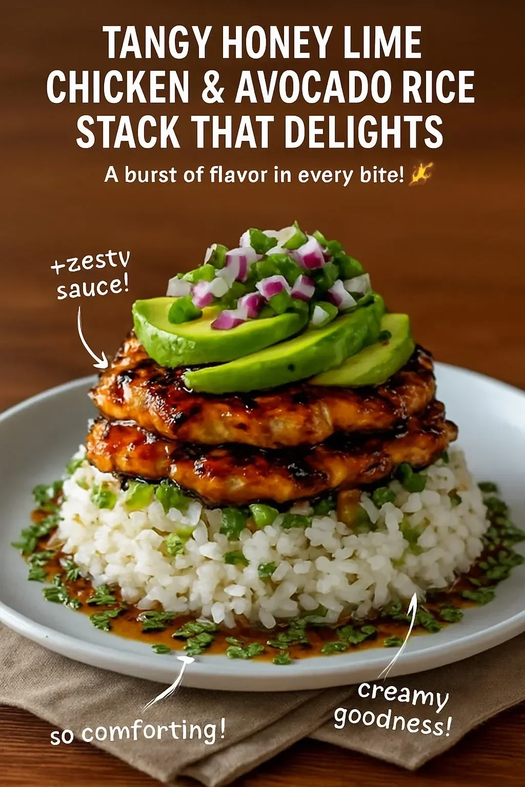 Tangy Honey Lime Chicken & Avocado Rice Stack That Delights