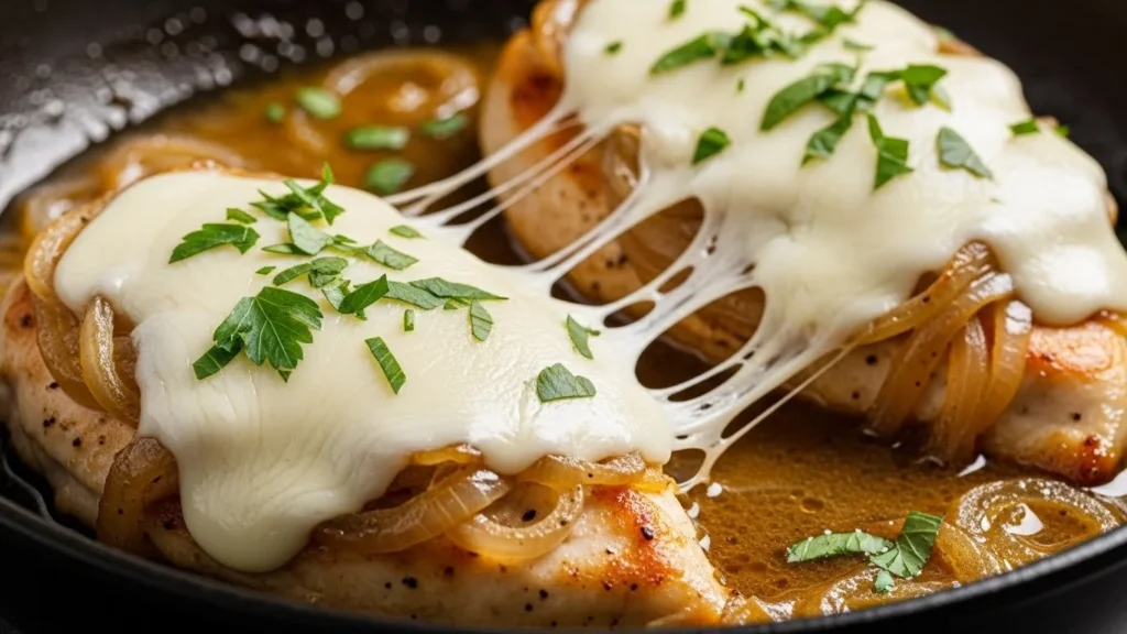 Delicious Texas Roadhouse smothered chicken topped with melted jack cheese
