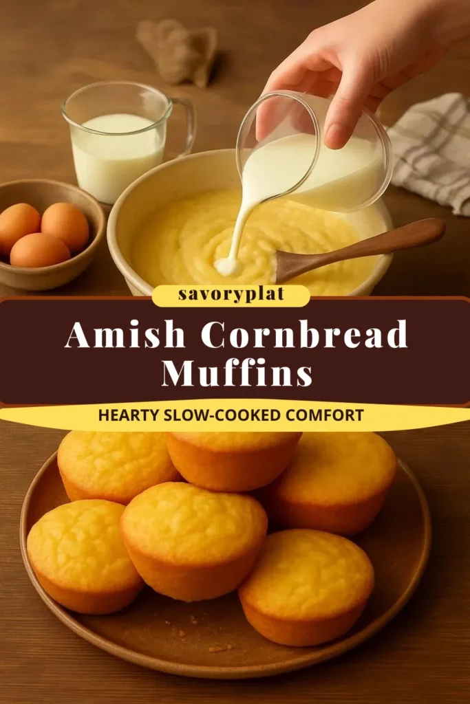 Freshly baked Amish cornbread muffins on a wooden table