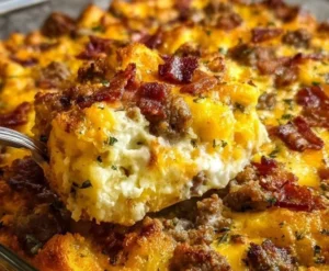 Delicious Crack Breakfast Casserole with eggs, cheese, and toppings