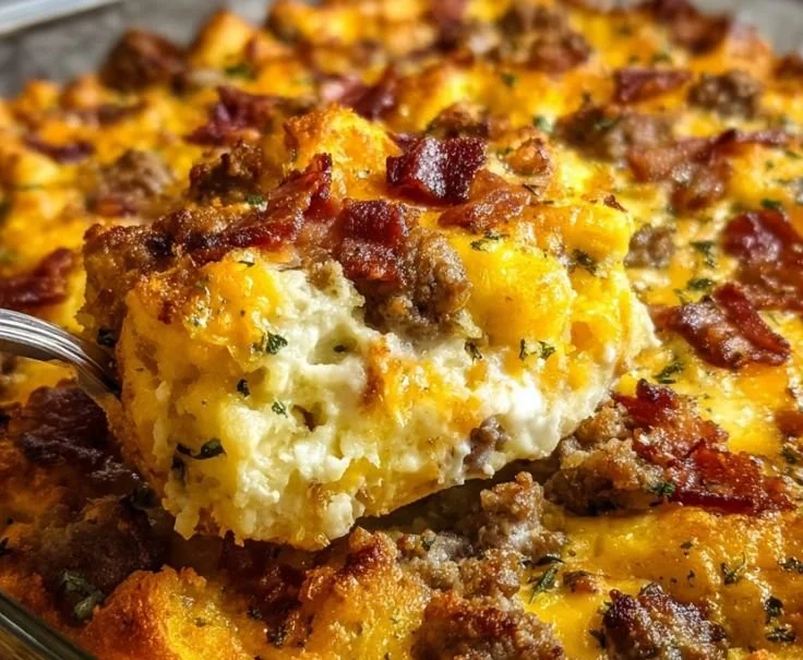 Delicious Crack Breakfast Casserole with eggs, cheese, and toppings