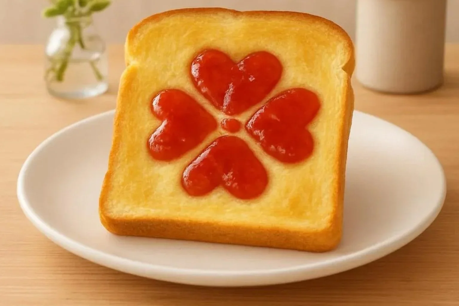 Cute toast topped with strawberry jam, ideal for a delicious breakfast or snack.