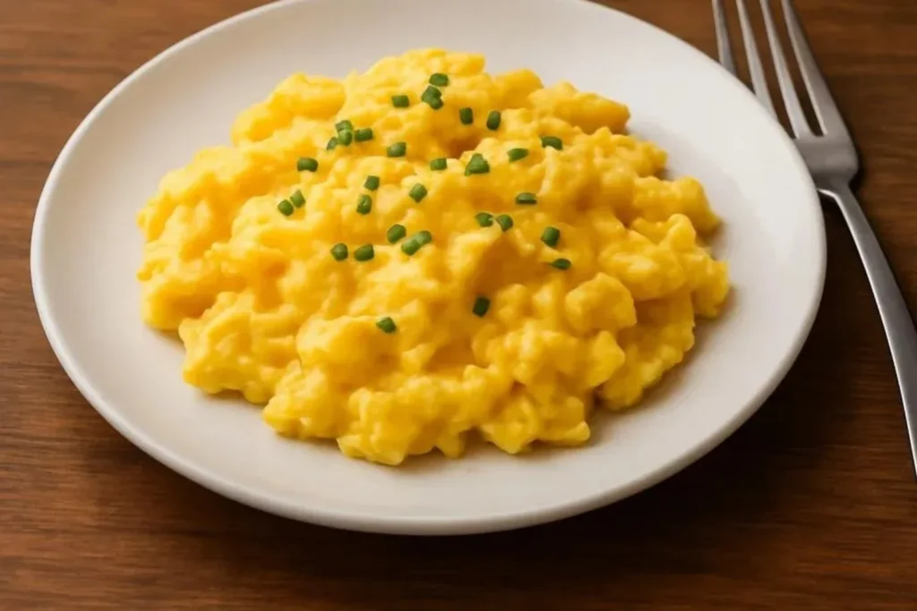 Perfectly cooked scrambled eggs by Gordon Ramsay with a creamy texture.